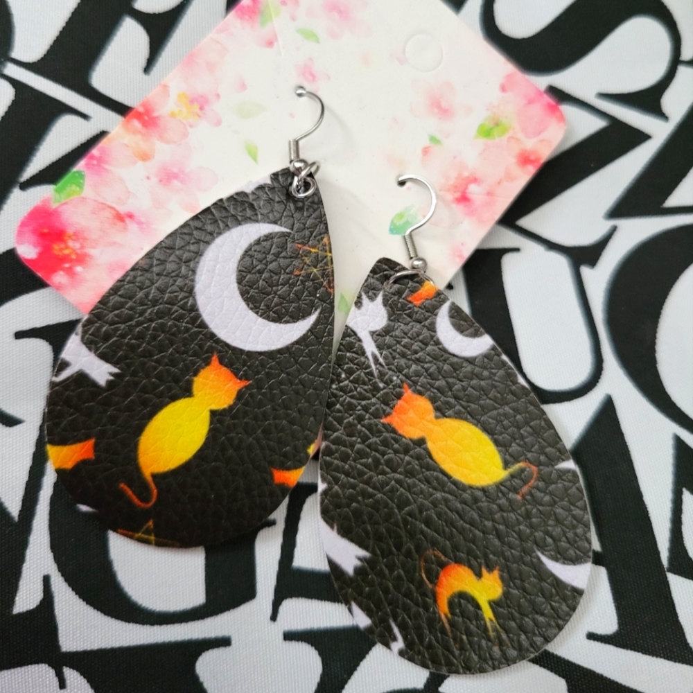 Cat and Moon Halloween Earrings